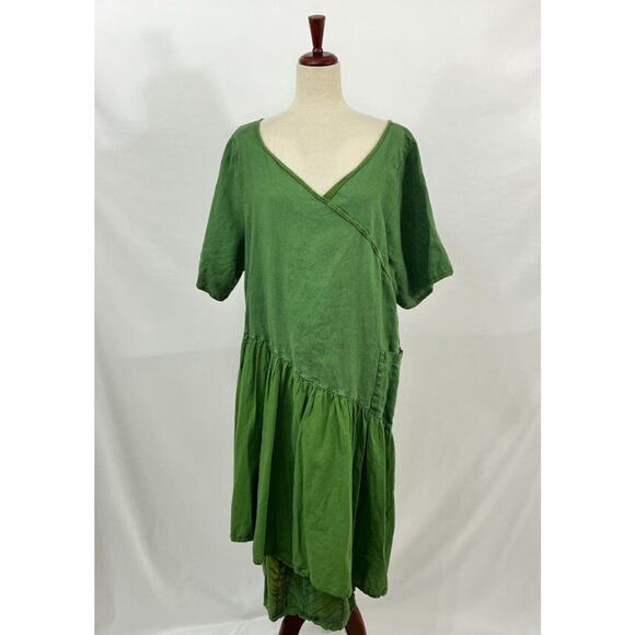 Blue Fish Dresses & Skirts - BLUE FISH Sz 1 Layered Green Short Sleeve Dress Linen